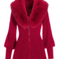 Faux Fur Balloon Sleeve A Line Zip Up Cardigan Jester Red