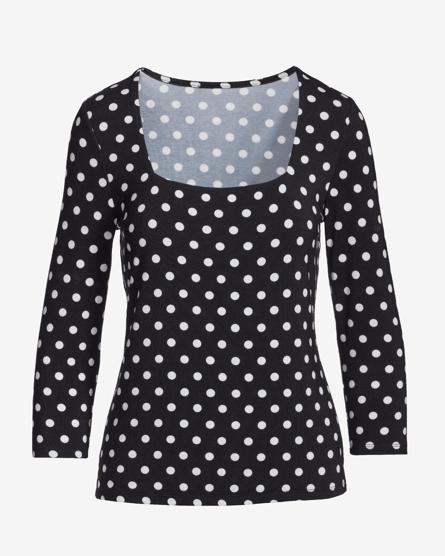 So Effortless Print Square Neck Three Quarter Sleeve Top Polka Dot