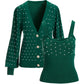 Rhinestone Embellished Button Up Cardigan Set Deep Emerald