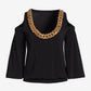 So Chic Cold Shoulder Heat Seal Chain Blouson Top Black
