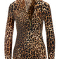 Animal Ruched Zipper Neckline Top Multi