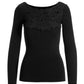Crochet Detail Rib Sweater Black