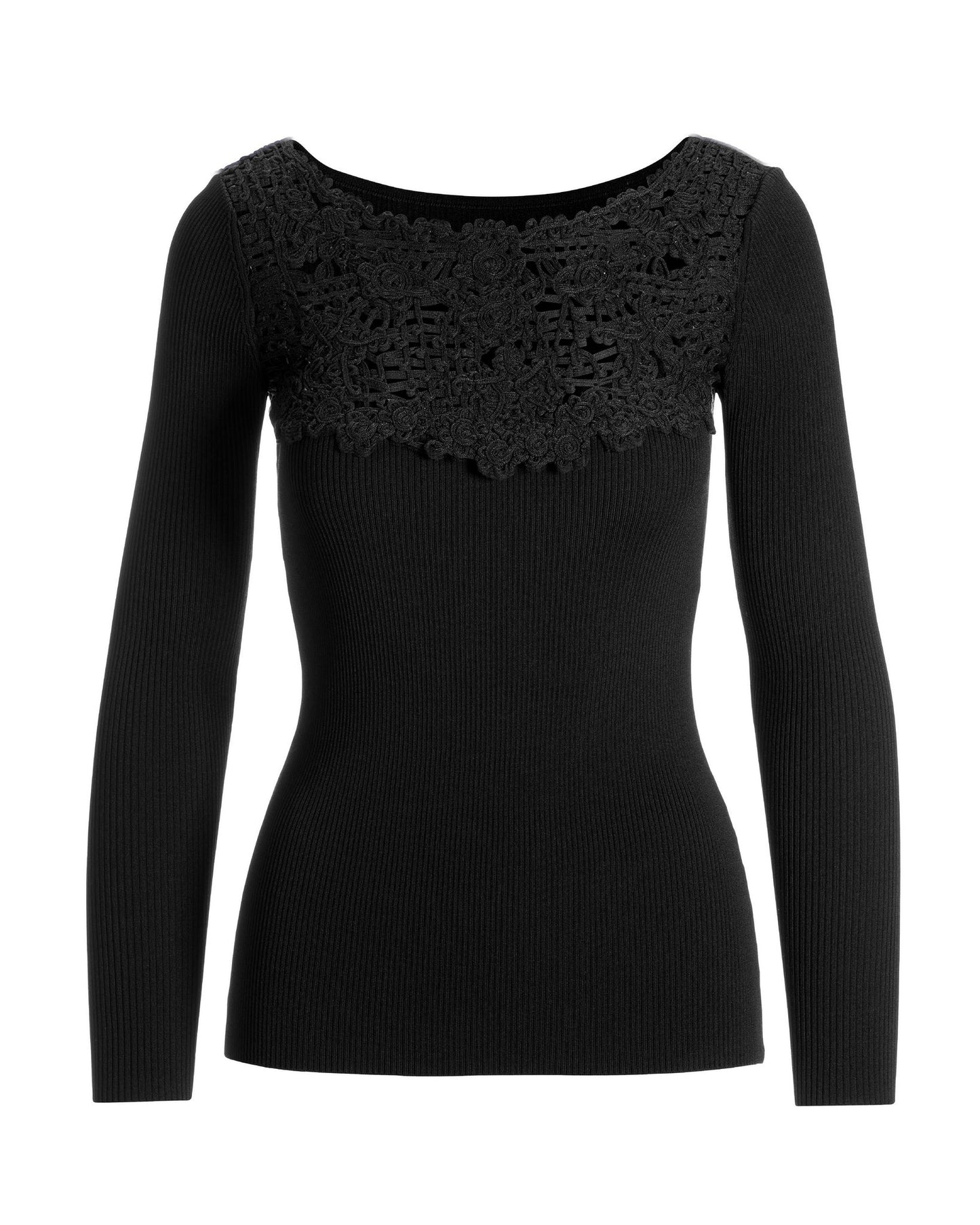 Crochet Detail Rib Sweater Black
