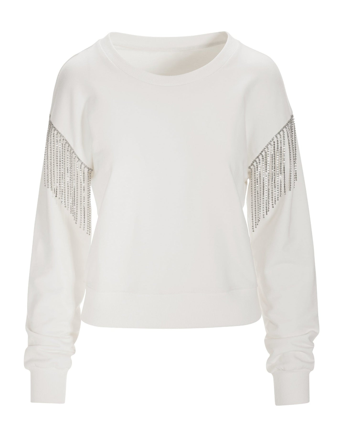Embellished Fringe Sweatshirt White Silver