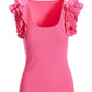 Linen Ruffle Ribbed Top Shocking Pink