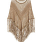 Faux Suede Fringe Poncho Sesame