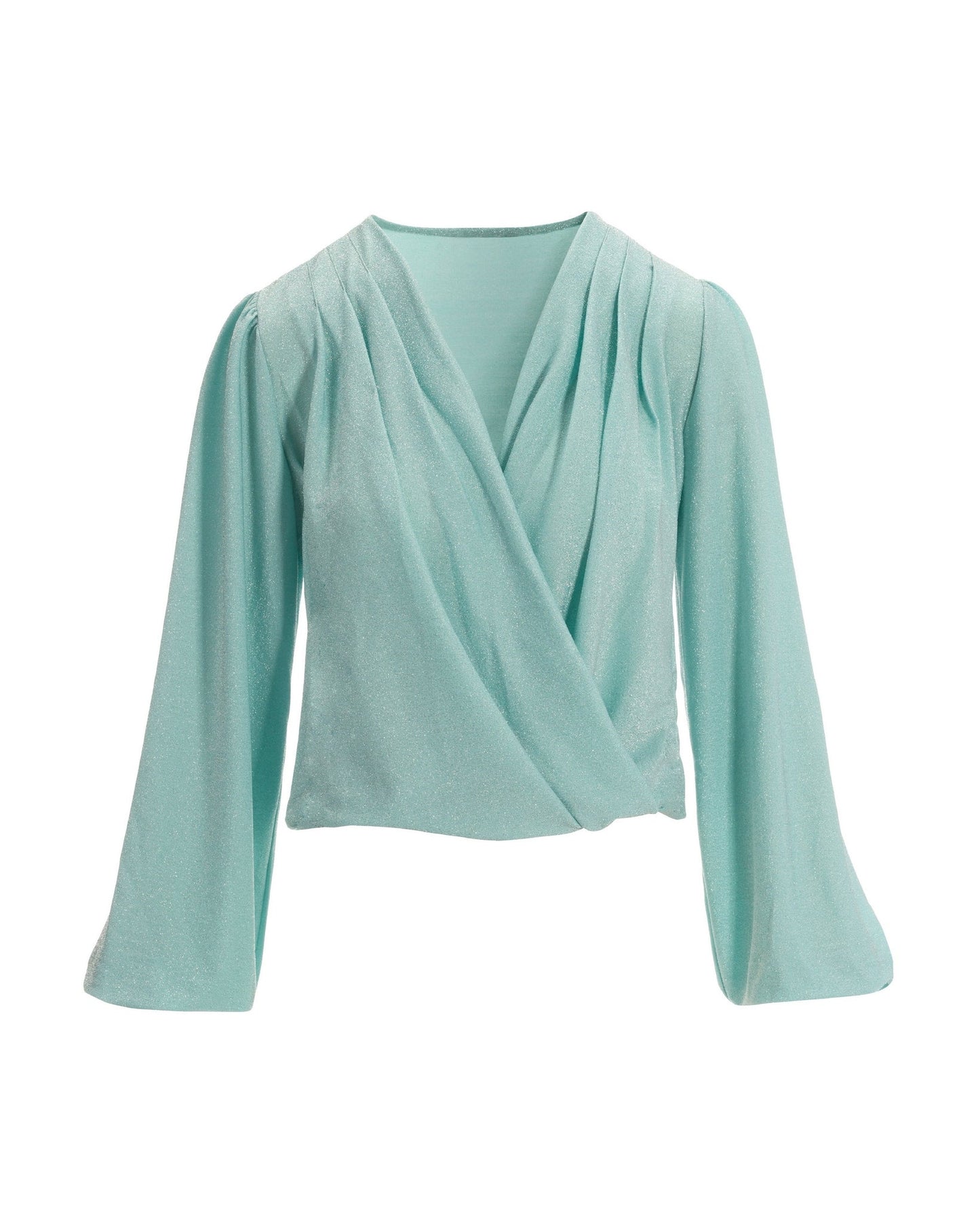 Metallic Surplice Knit Top Light Aqua