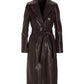 Genuine Leather Shaped Trench Coat Chocolate