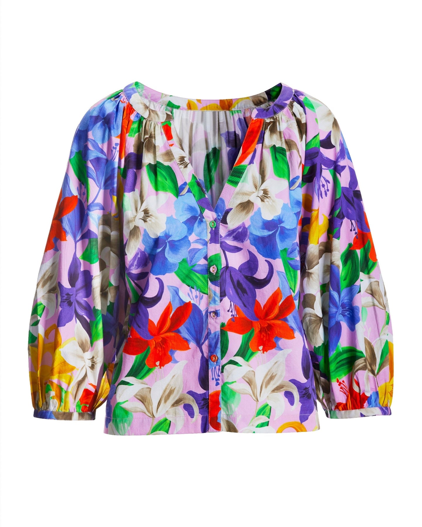 Romantic Florals Print Brooke Notch Neck Poplin Shirt Multi