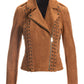 Faux Suede Lace Up Moto Jacket Cognac
