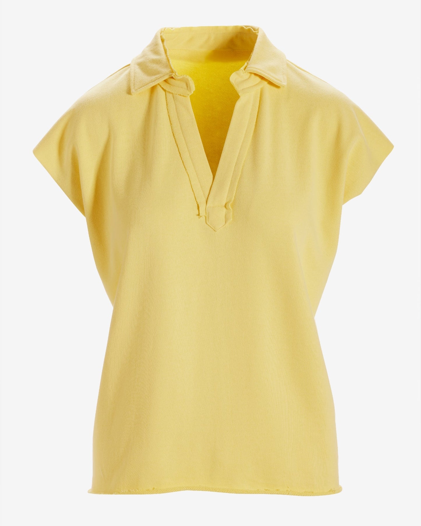 Cotton Comfort Short Sleeve Collared Lounge Top Pale Banana