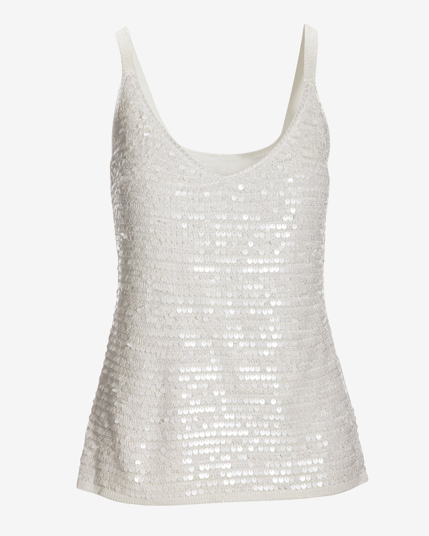 Sequin V-Neck Sweater Tank Off White