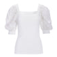 Floral Organza Sleeve Square Neck Sweater White