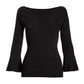 Ribbed Boatneck Flare Sleeve Sweater Black