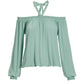 Halter Strap Off-The-Shoulder Effortless Knit Top Sage