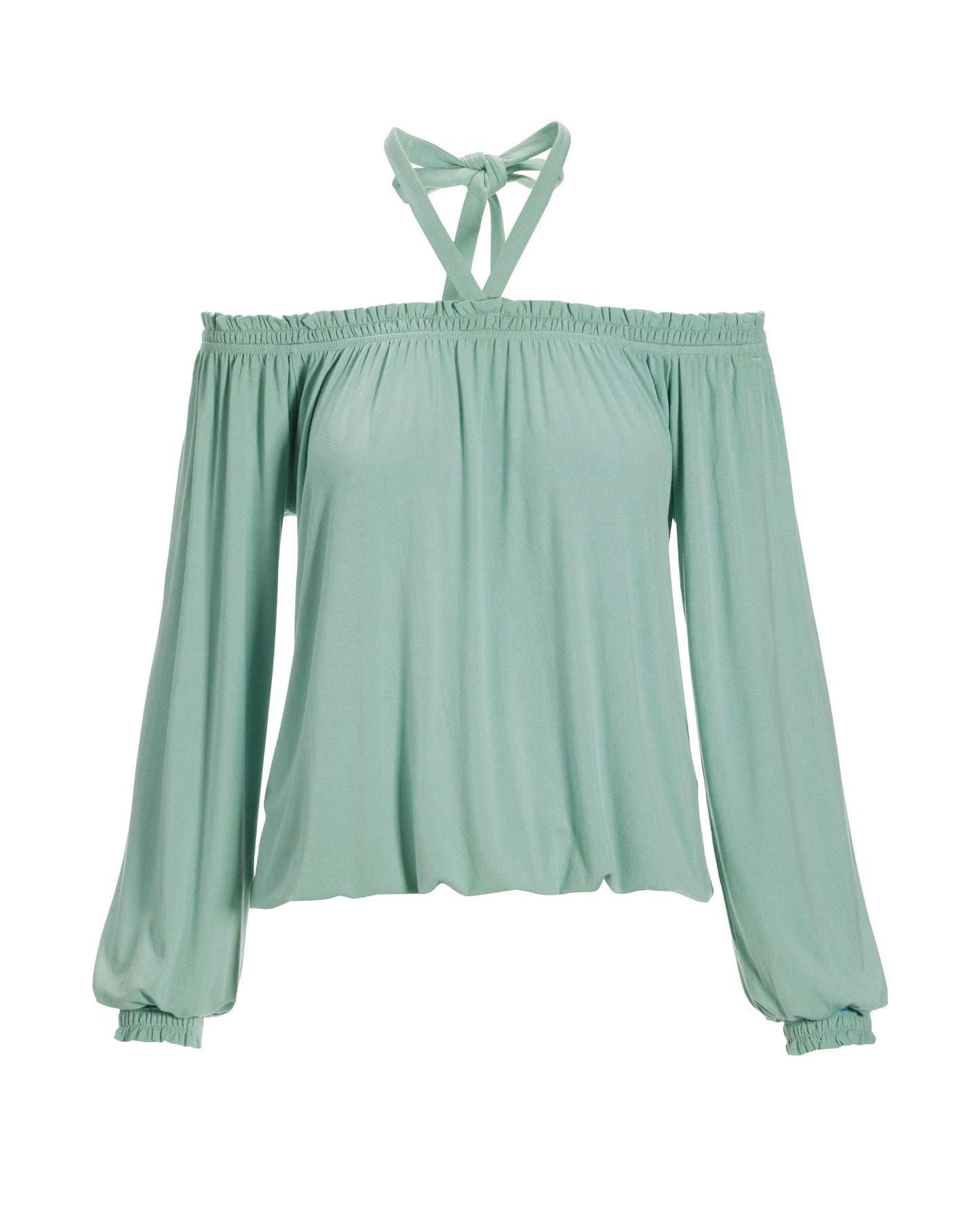 Halter Strap Off-The-Shoulder Effortless Knit Top Sage
