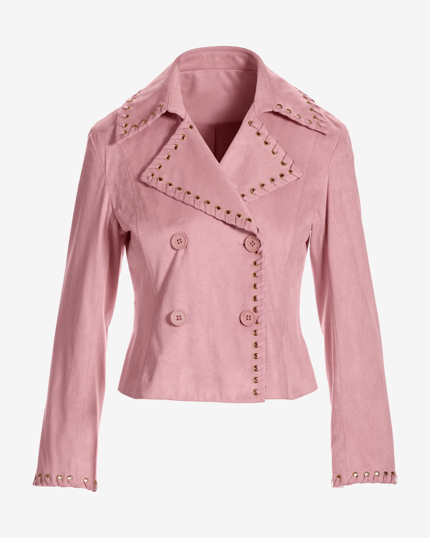 Faux Suede Whipstitch Detail Double Breasted Jacket Blush