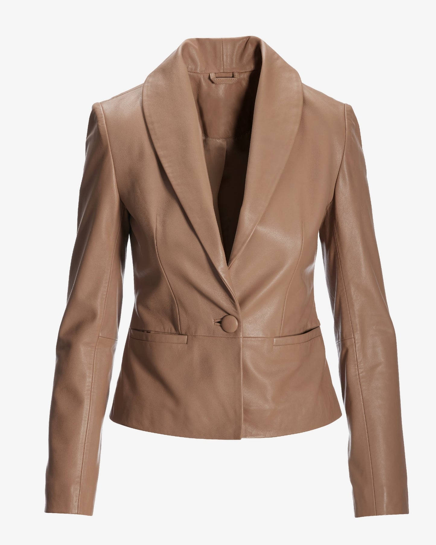 Genuine Leather Shawl Collar Jacket Tan