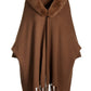 Fur Collar Fringe Poncho Cognac