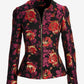 Floral Metallic Jacquard Peplum Collarless Zip Jacket Black Multi