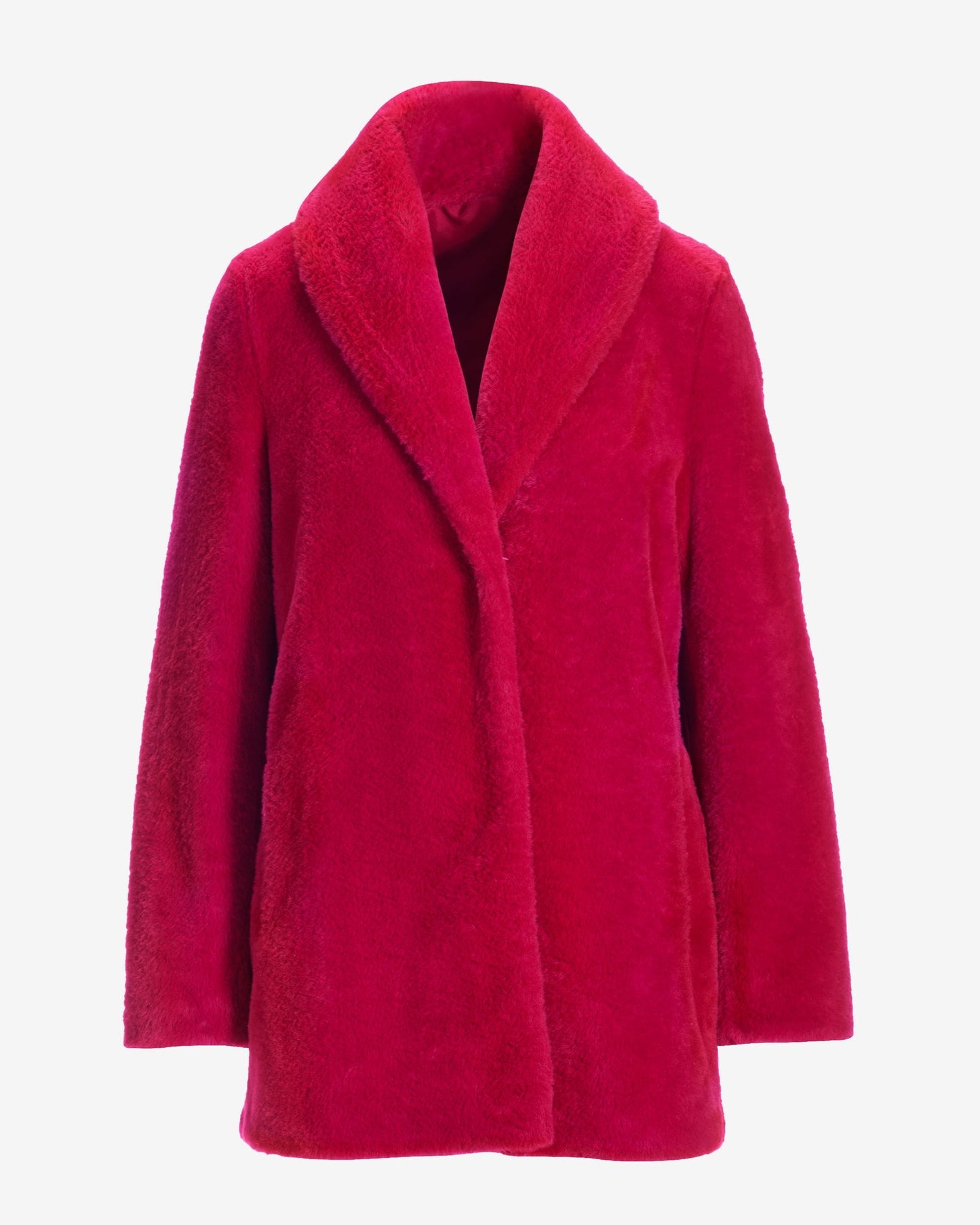 Shawl Collar Faux Fur Coat Cerise