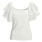 Crochet Ruffle Sleeve Top Off White