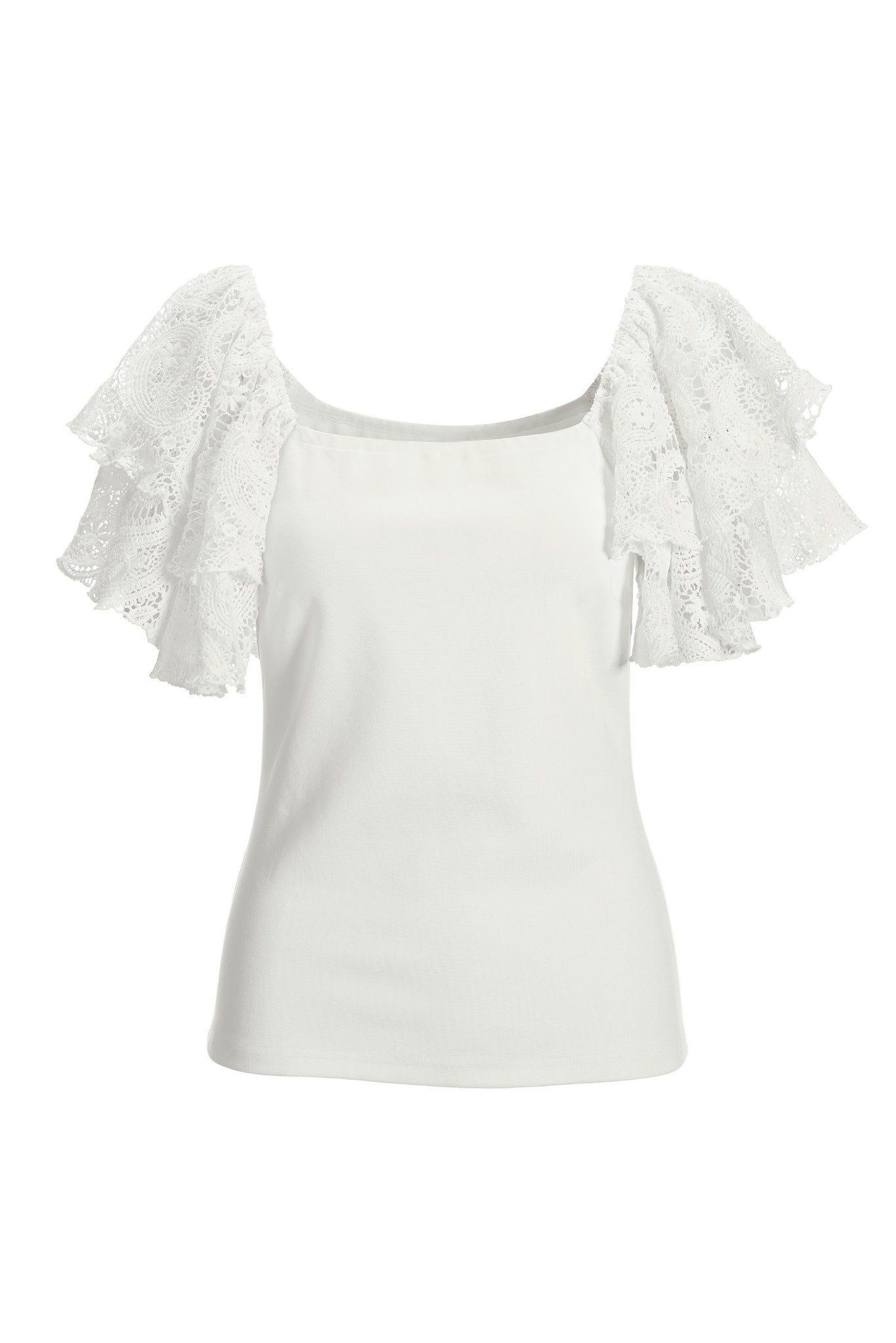 Crochet Ruffle Sleeve Top Off White