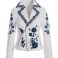 Floral Embroidered Denim Moto Jacket White Multi