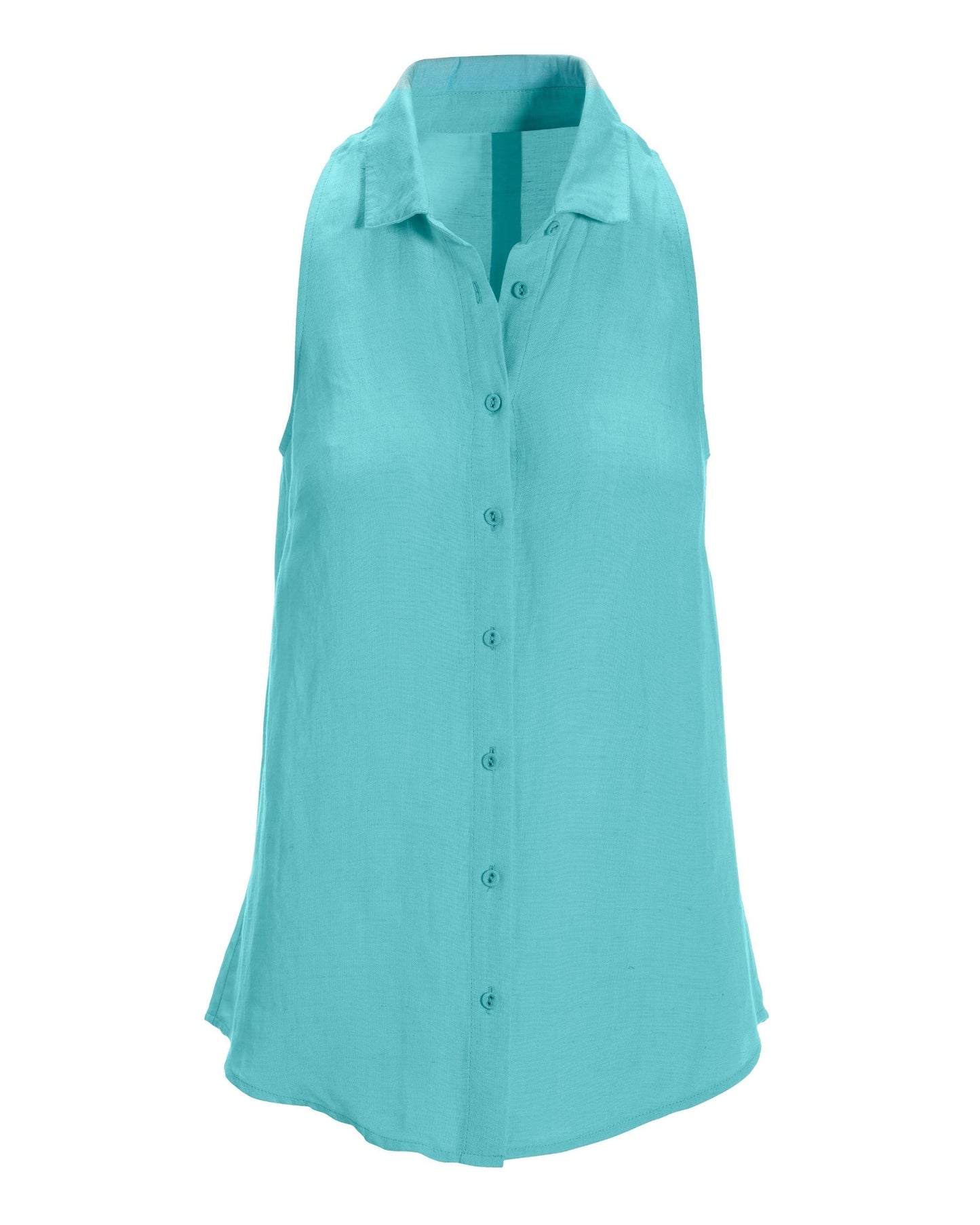 Linen Sleeveless Button-Front Shirt Blue Radiance
