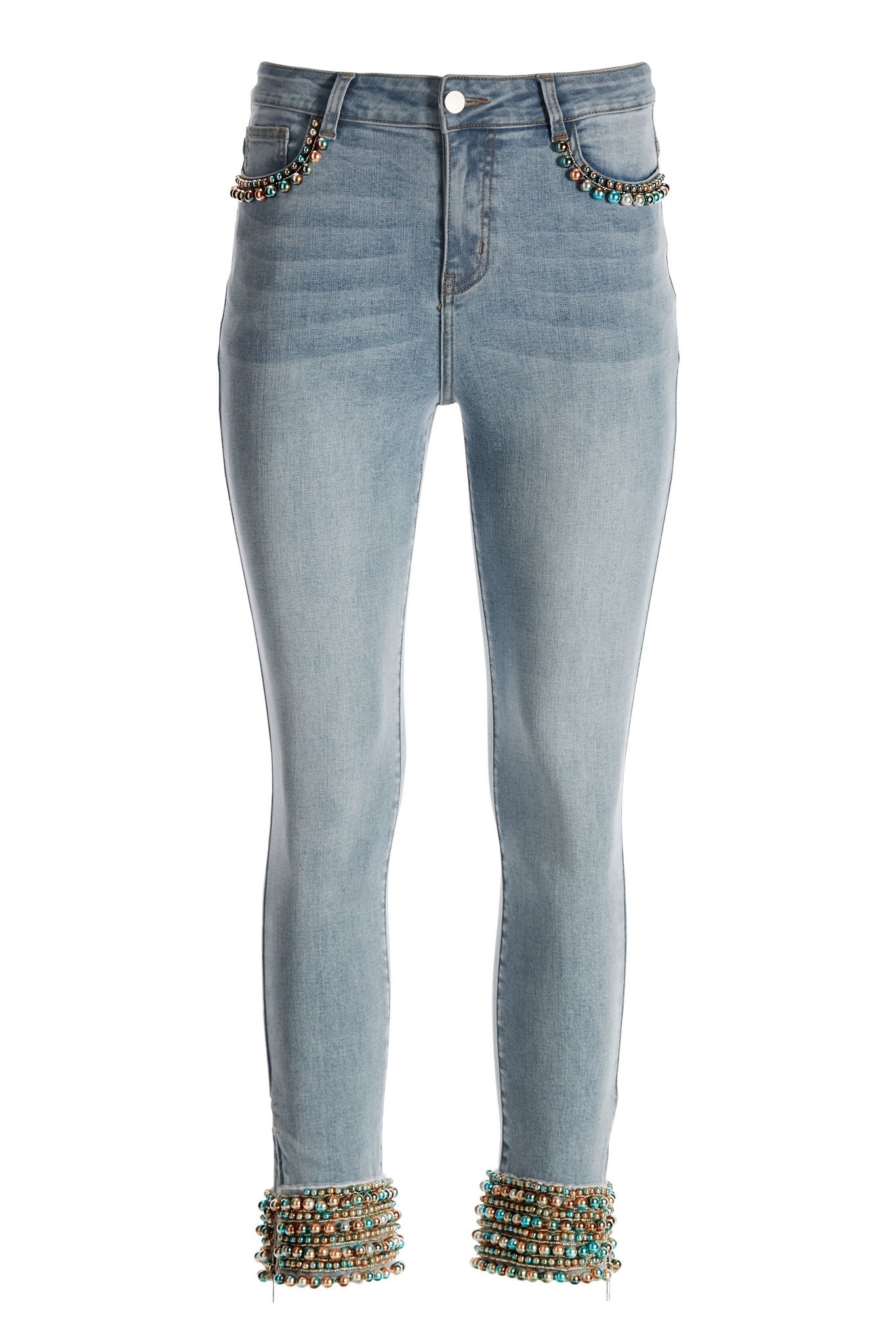 Mixed Pearl Ankle Jean Light Wash