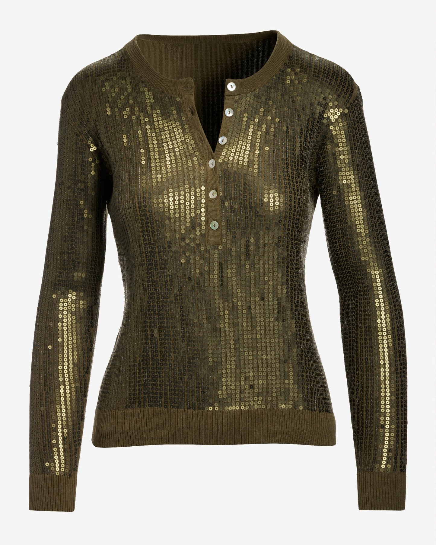 Henley Sequin Long Sleeve Sweater Olive Night
