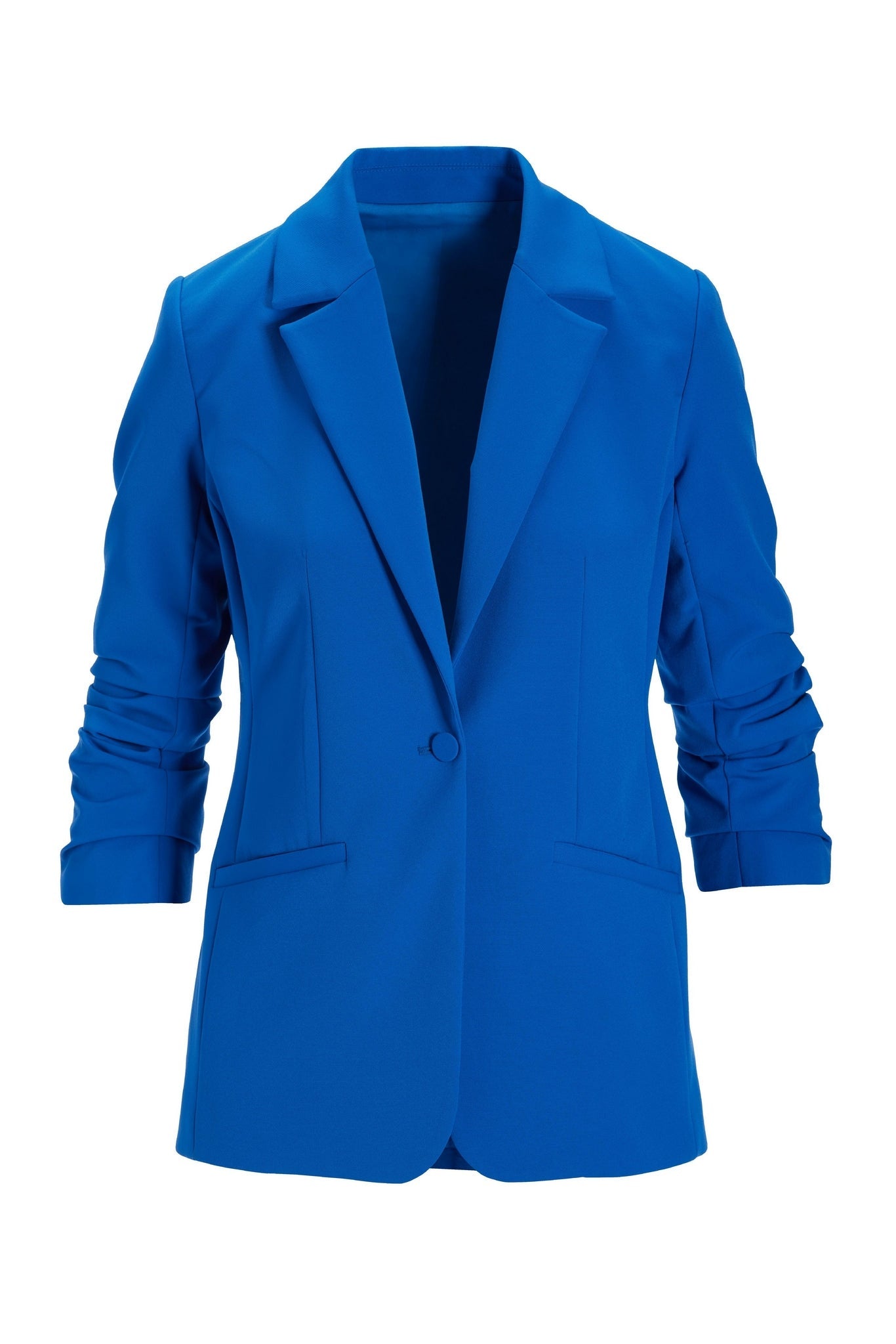 Essential Stretch Ruched Sleeve Single Button Blazer Lapis Blue