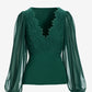 Scallop Lace Long Sleeve Top Deep Emerald