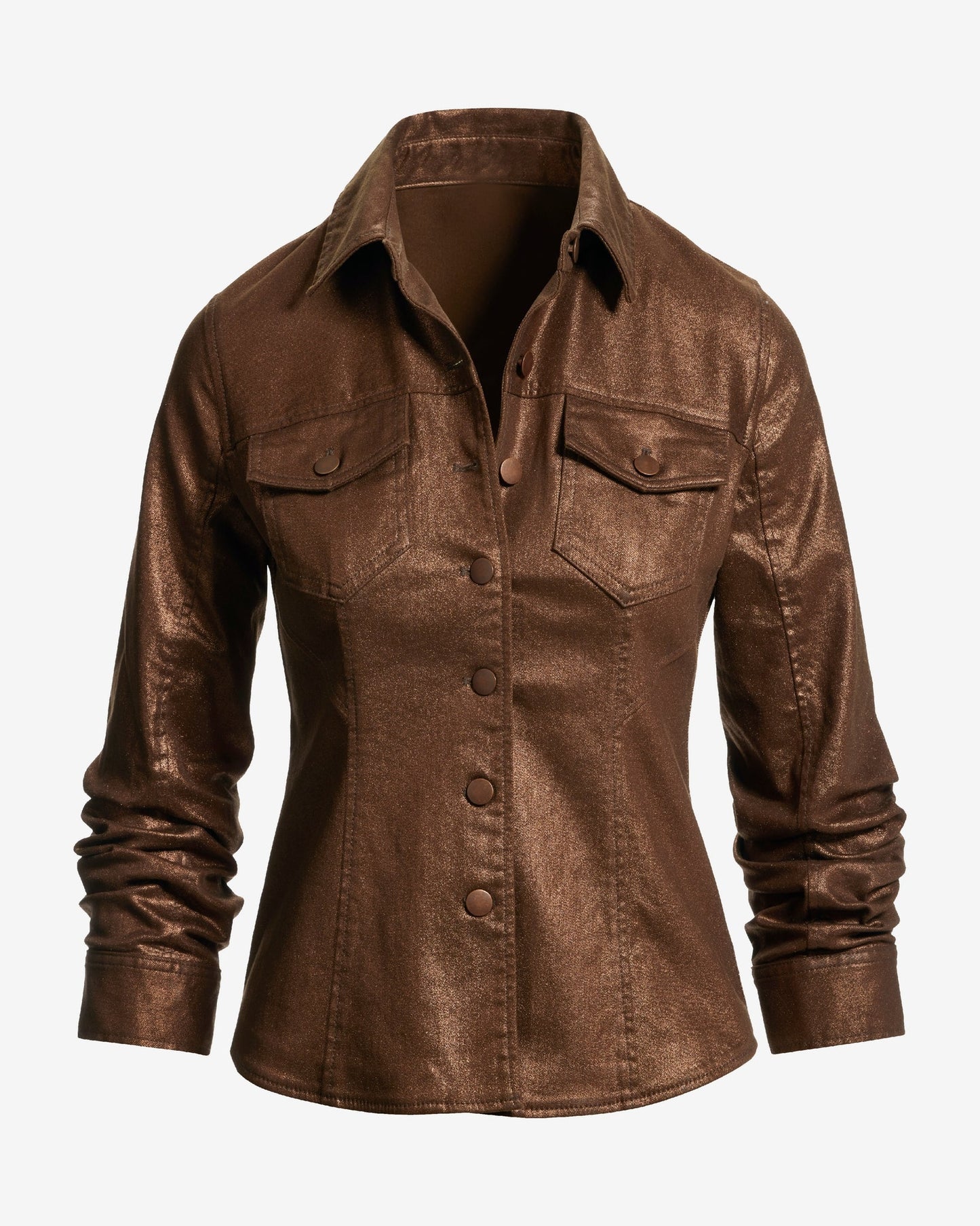 Coated Denim Ruched Sleeve Jacket Bronze