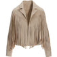 Fringed Faux Suede Jacket Sand