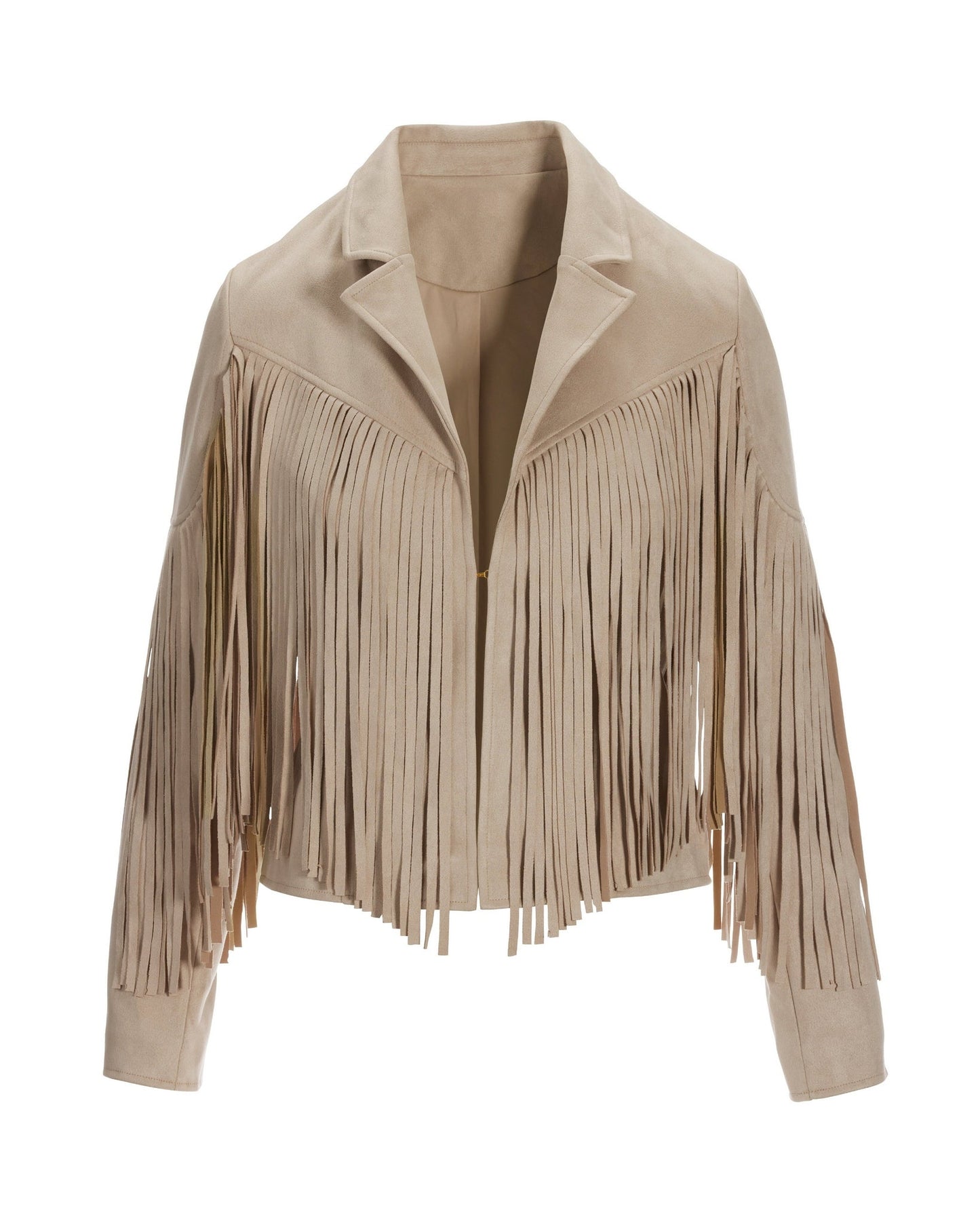 Fringed Faux Suede Jacket Sand