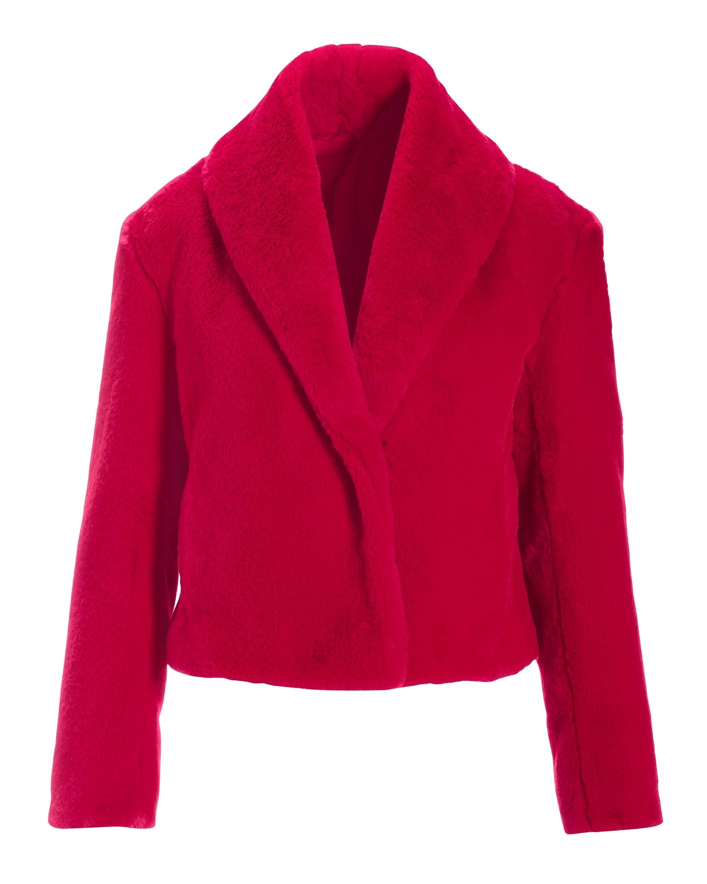 Shawl Collar Versatile Faux Fur Chubby Racing Red