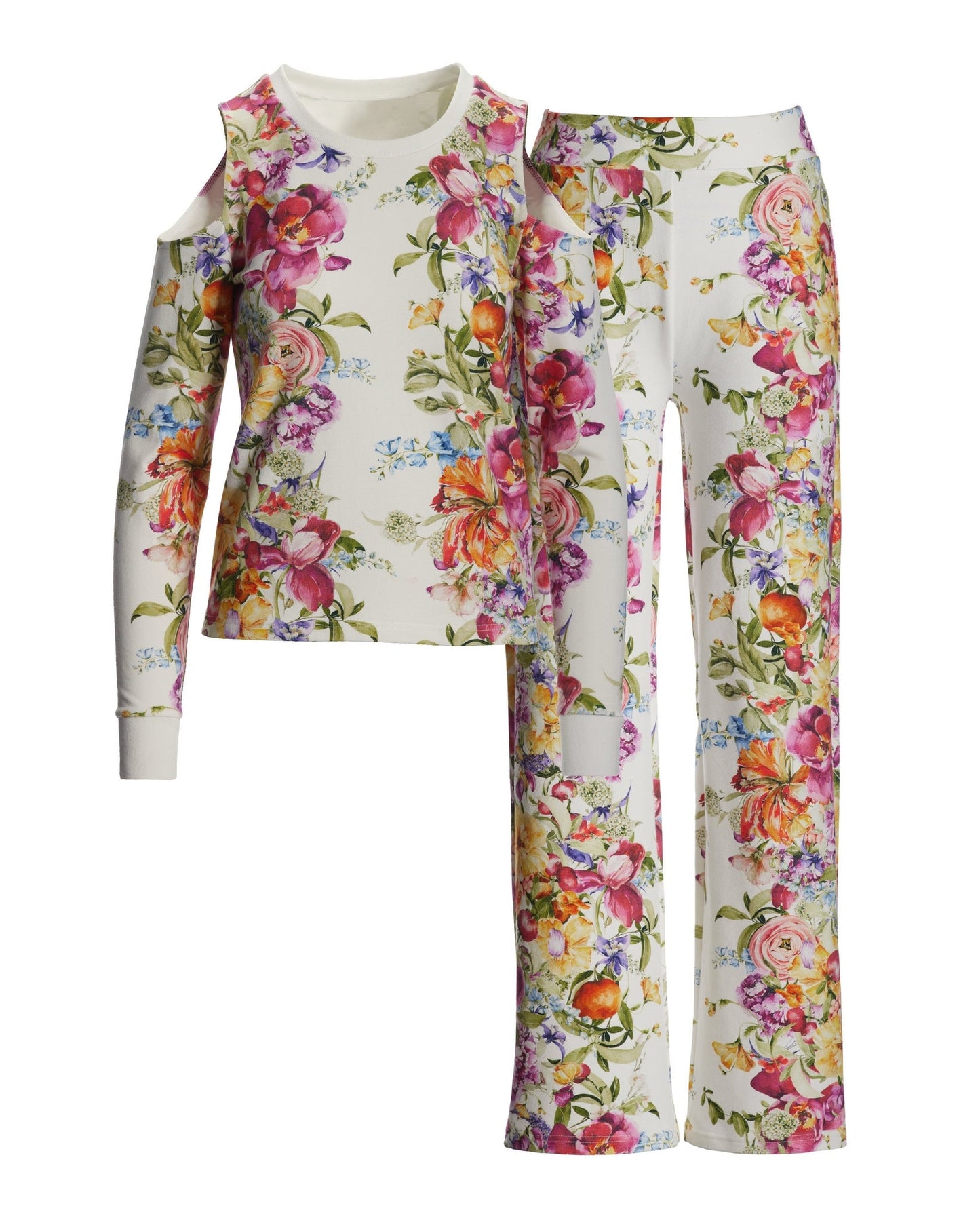 Vintage Garden Cold Shoulder Lounge Set Off white Multi