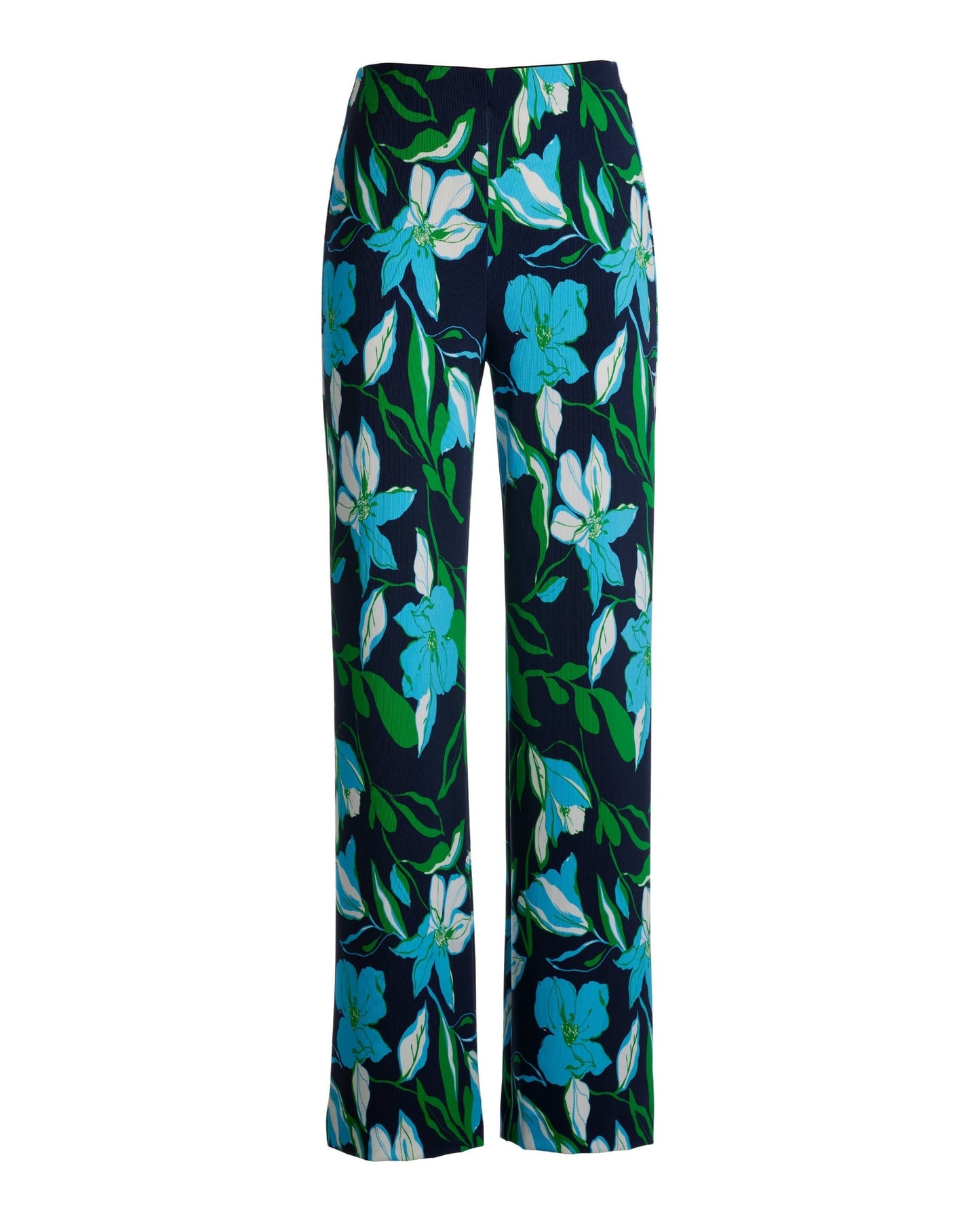 Beyond Travel Summer Lilies Navy Print High Rise Palazzo Pant Maritime Navy/Fern Green