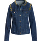 Chain Detail Chic Denim Jacket Dark Wash