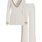 Embellished V Neck Sweater Lounge Set Off White
