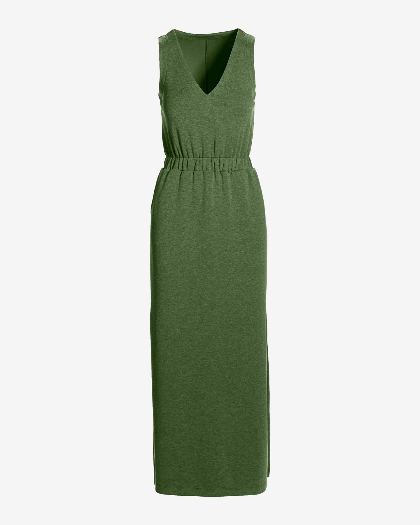 Luxe Lounge V-Neck Blouson Maxi Dress Olive Night