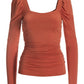 Ruched Square Neck Puff Sleeve Peach Nectar