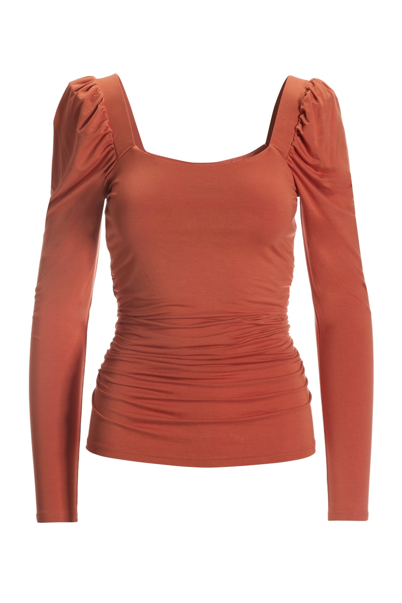 Ruched Square Neck Puff Sleeve Peach Nectar