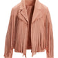 Fringed Faux Suede Jacket Blush