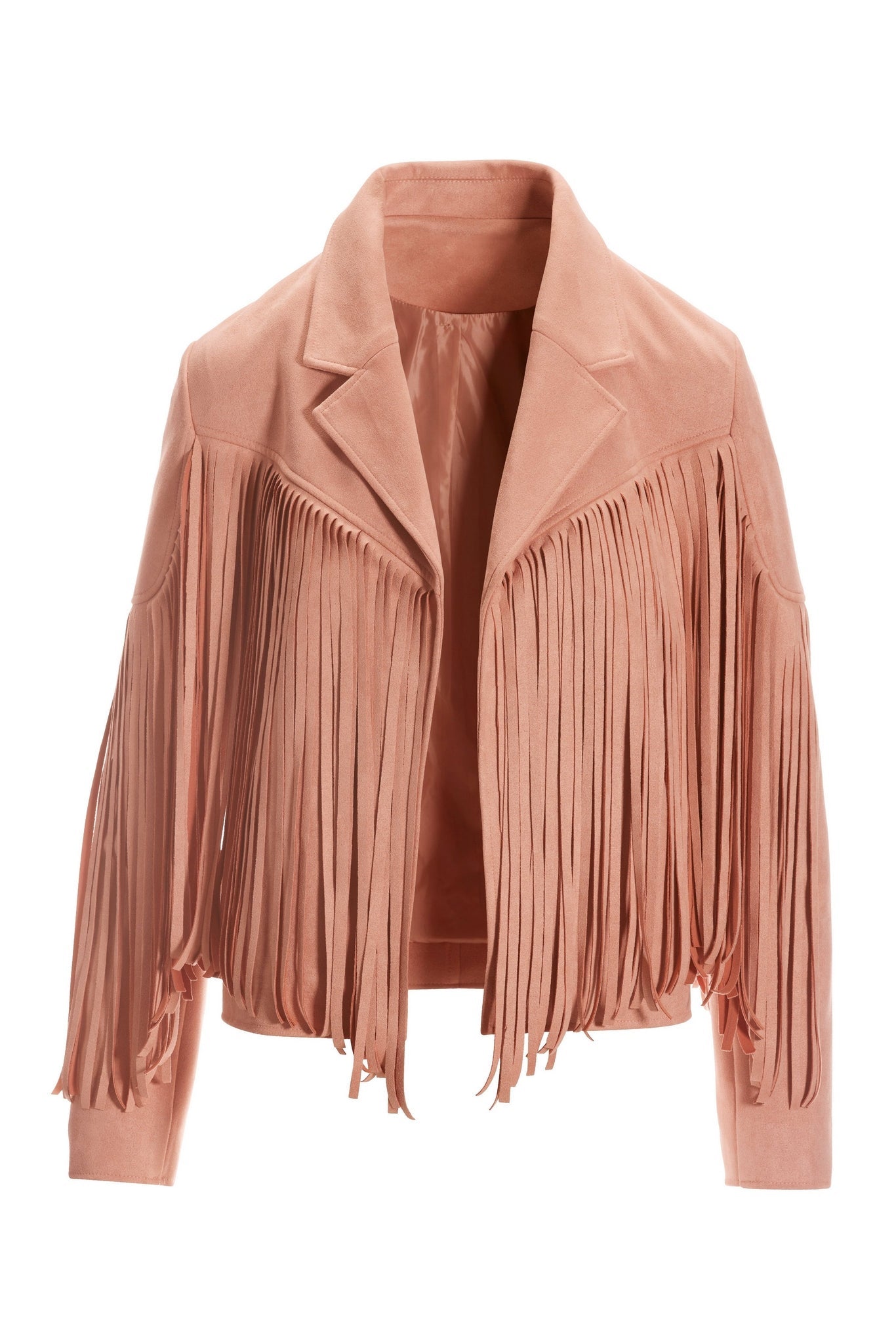 Fringed Faux Suede Jacket Blush