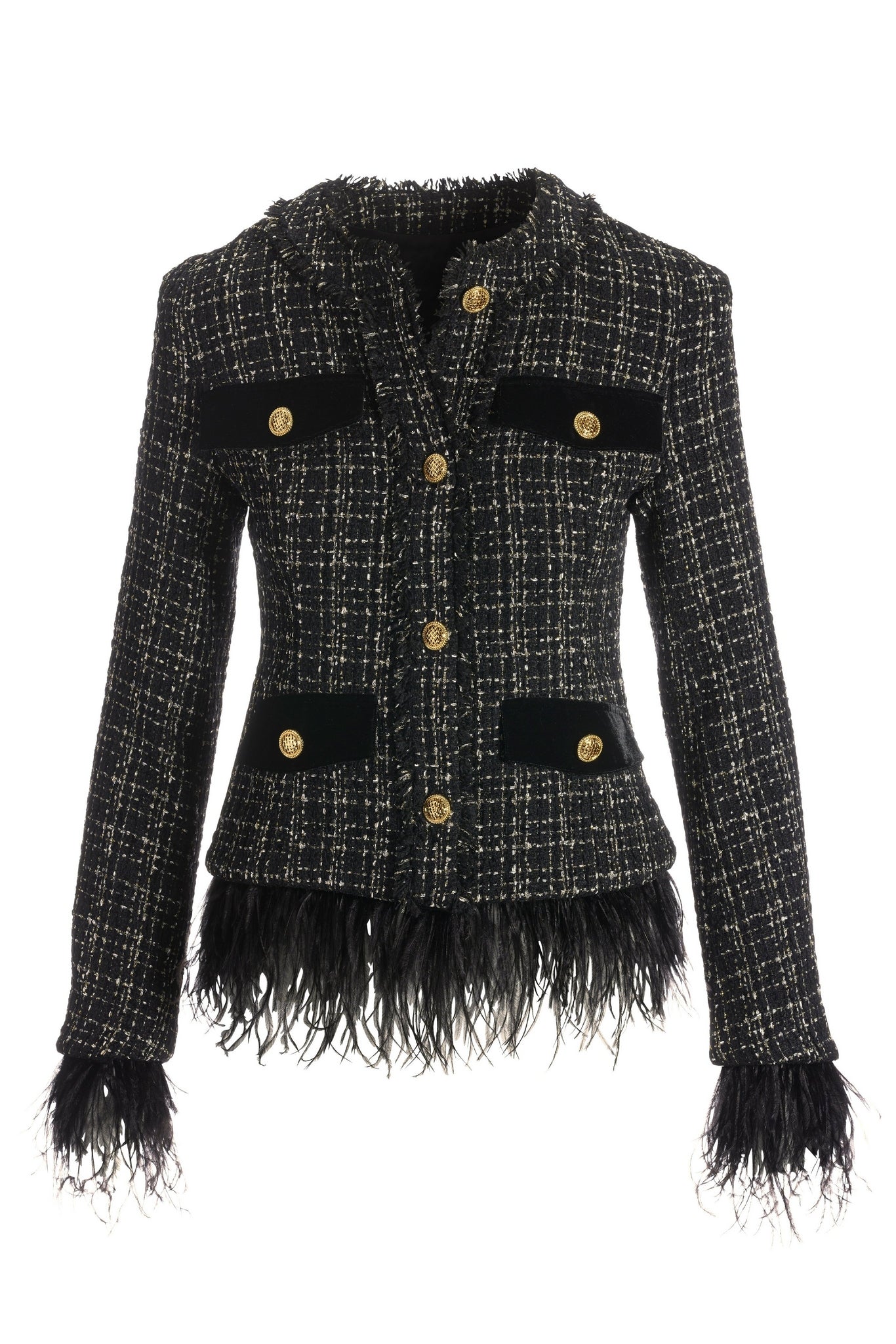 Faux-Feather Tweed Parisian Jacket Black