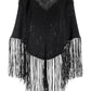 Faux Suede Fringe Poncho Black
