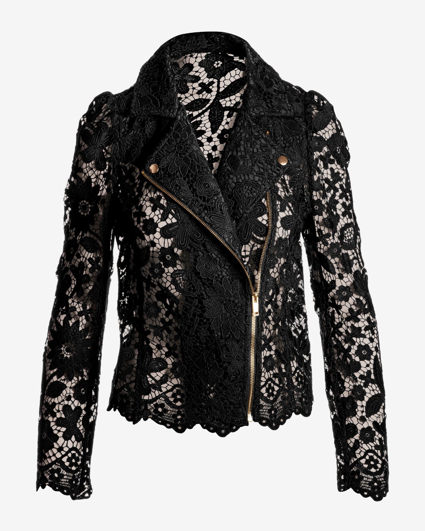 Scallop Trim Lace Moto Jacket Black