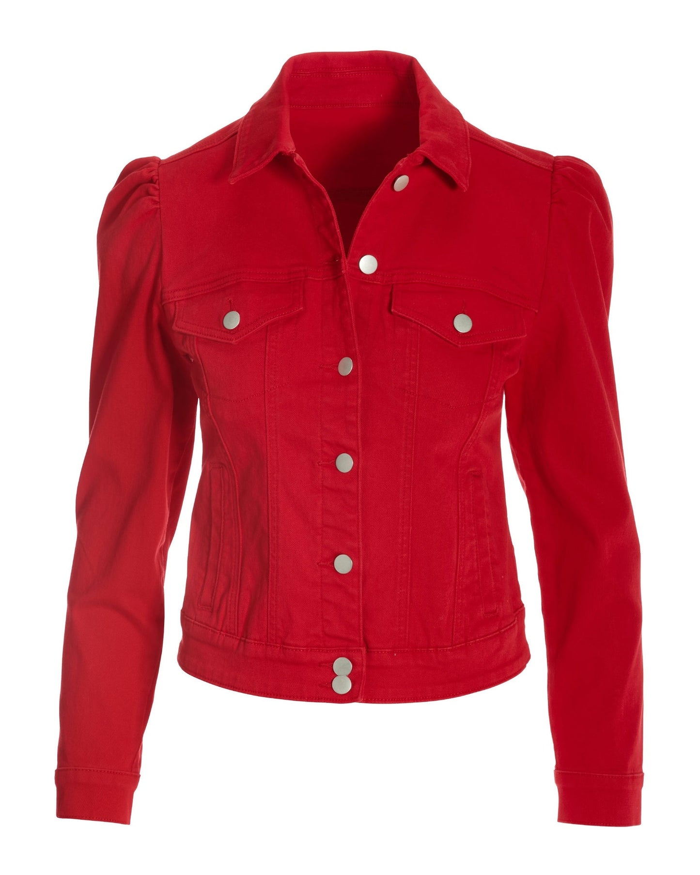 Denim Puff-Sleeve Jacket Red